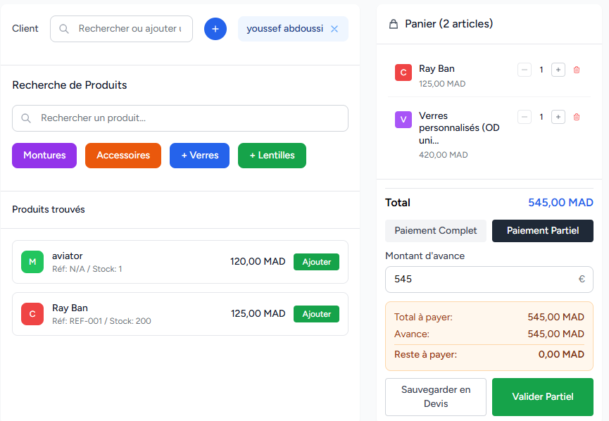 Interface MONOPTI - Point de vente